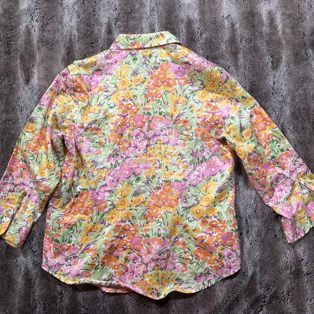 Ralph Lauren Button Shirt Women Sz L Petite Floral Button Up Cotton 3/4 Sleeve - Picture 6 of 6